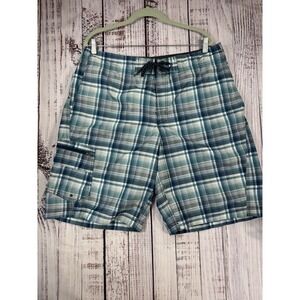 Columbia Shorts Blue Plaid Men Sz 36 Omni Shade Outdoor Hiking Swim